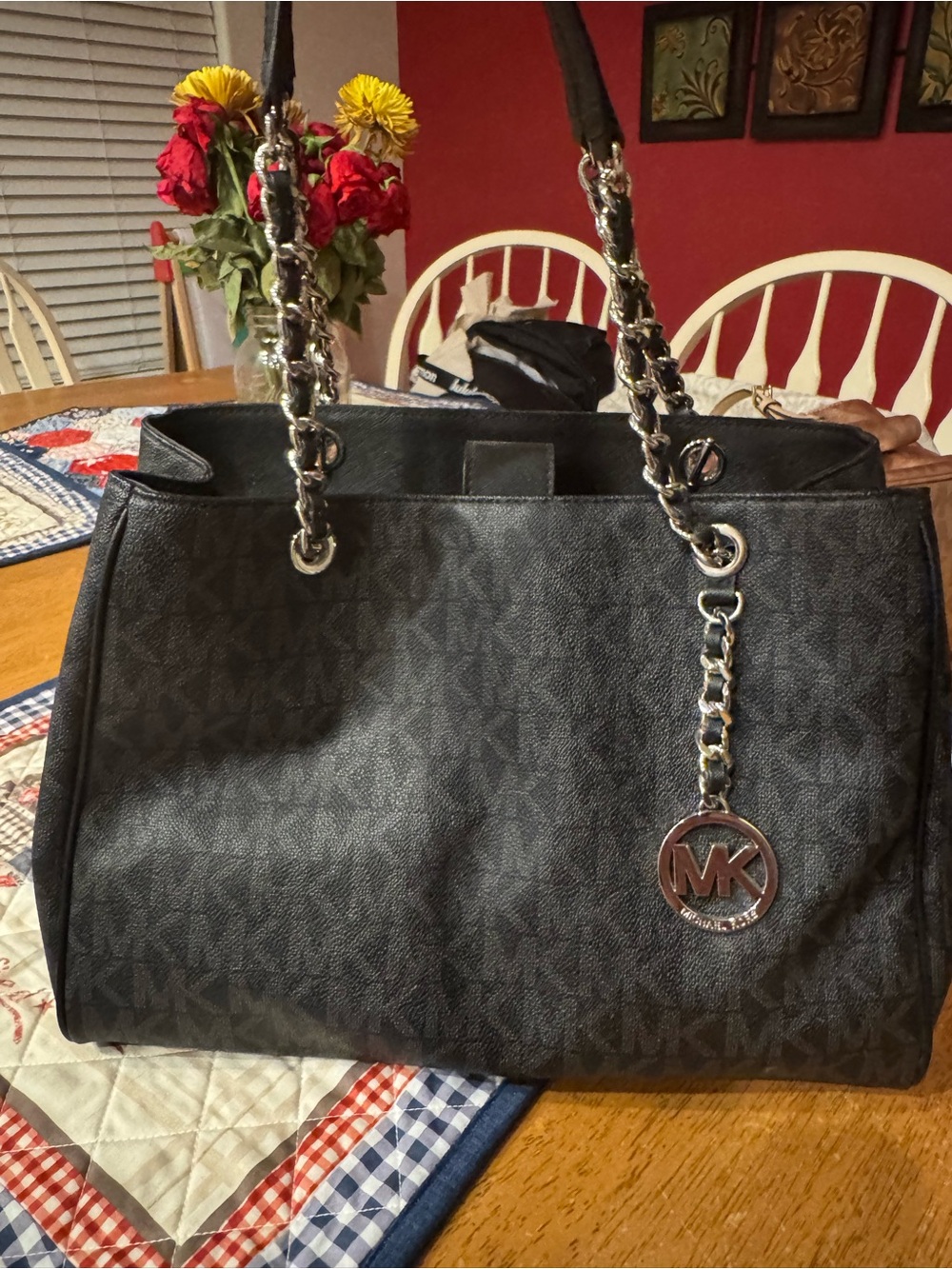 Michael Kors Black Logo Chain-Handle Shoulder Tote